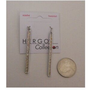 Womens Fashion Stick Earrings Silver Tones Rhinestones HER GO COLLECTION Hook